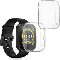 kwmobile 2x Schutzhülle kompatibel mit Huami Amazfit Bip 5 Hülle - Fullbody Cover Set aus Silikon - Transparent