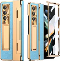 Pouzdro pro Samsung Galaxy Z Fold 4 5G, Galvanizovaný pouzdro s ochrana displeje a objektivu, s držákem a stojánkem modré