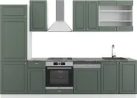 Vicco Küchenzeile Fame-Line, 300 cm ohne Arbeitsplatte, Grün-Gold Landhaus/Weiß