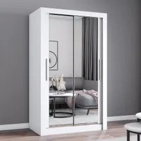 Schwebetürenschrank Kleiderschrank Schrank 120cm Weiß/Weiß mit zwei Spiegeln MILAN