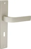 DOMINO Türgriff 72 Drückergarnitur BB-Buntbart Set | Langschildgarnitur | Türklinke für Zimmertür, Bürotür, Kellertür & Innentür | L-Form | Türbeschläge aus Aluminiuml | Satin Nickel Velvet Türdrückergarnitur |  FOKUS M91