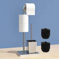 Toilettenpapierhalter, Toilettenpapierhalter stehend mit Toilettenbürste, Freistehender Toilettenpapierhalter, Edelstahl Klopapierhalter, Silber