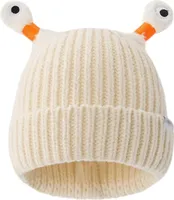 Niedliche Strickmütze mit Augen, verschleißfest, einfarbig, LED-Leuchten, lustiger Cartoon, warme Wintermütze