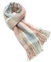 Dicker kuscheliger Schal Damen Blau-Rosa, Karoschal, Srickschal, Halstuch, Scarf, Poncho, Cape, A0504