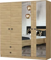 Drehtürenschrank Kleiderschrank Schrank mit zwei Spiegel 4D2S 180 cm LUX EICHE HICKORY