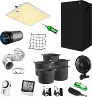 Canna4Home GrowBox Komplettset 60 x 60 x 180 cm schwarz Anbau Set Gewächshaus mit dimmbarer LED Vollspektrum Grow-Lampe, mit Abluftset, Pflanztöpfe