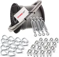 Seilwerk STANKE Rankhilfe PVC Drahtseil ummantelt verzinkt 20m Stahlseil 4mm 6x7, 4x Spannschloss M6 Haken+Öse, 16x Kausche, 16x Bügelformklemme - SET 6