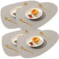 4Stück Tischsets,Abwaschbar Rund Doppelseitigen rutschfest Platzdeckchen Leder Kunstleder Tischset Lederoptik Platzset (Grau)