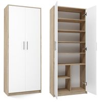 ADGO Oliv 2D Locking Bookcase 8 Regale 2 Türen Abmessungen (B/H/T): 74 cm x 180 cm x 35 cm Solide, Hochwertig laminierter Platte (Versendet in 3 Paketen) (Sonoma Eiche/Weiß)