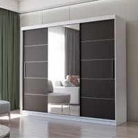 Schwebetürenschrank Kleiderschrank Schrank 250cm Weiß/Schwarz mit Spiegel und LED-Beleuchtung Alba