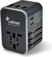 LEICKE Universaler Reiseadapter internationaler Reisestecker AC Steckdosenadapter, 6,5 A für 3 USB A Anschlüsse und 2 Typ C für mehr als 224 Länder