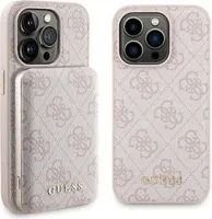 Guess 4G Metall-Logo-Hülle Set für Iphone 14 Pro + 5000 Mahsafe Powerbank - Pink