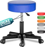 CASARIA® Rollhocker Höhenverstellbar 10cm Polsterung 46-60 cm Sitzhöhe 360° Drehbar Ø 35cm Rund Rollen Bürohocker Drehhocker Arbeitshocker Hocker Blau