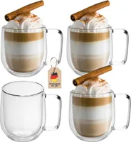 Intirilife 4x Doppelwandiges Thermo Glas Set in 150 ml - 220ml Thermoglas Thermogläser Mundgeblasen isoliert Latte Macchiato Teeglas Kaffeeglas mit Henkel