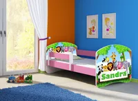 ACMA Jugendbett Kinderbett Junior-Bett Komplett-Set mit Matratze Lattenrost und Rausfallschutz Rosa 01 Zoo Name 160x80
