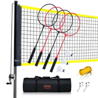 VEVOR Badmintonnetz-Set, Badmintonnetz für den Außenbereich im Hinterhof, Strandpark, Badmintonnetz für Erwachsene & Kinder mit Stangen, Tragetasche, 4 Eisenschlägern und 3 Nylon-Federbällen