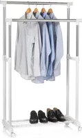 Garderobenwagen GROSSO Kleiderständer Rollgarderobe Garderobenständer , mit Schuhablage, 2 Kleiderstangen, höhenverstellbar, Metallrohr verchromt, in weiß