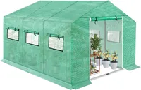 Skleník 4,5x2x2m 9㎡ Fóliový skleník HDPE+LDPE+pozinkované trubky Skleník s oknem Rajčatový dům Zimní ochrana proti UV záření Fóliový stan Zelený CEEDIR