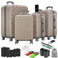ONBEST Hartschalen Koffer Set | 4-teilig | Champagner | mit TSA-Schloss | USB-Anschluss | viel Zubehör | 360° Doppelrollen