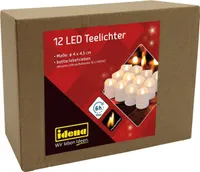 Idena 30469 - LED Teelichter, 12 Stück, elektrische Kerzen mit flackerndem Licht, inklusive Batterien, 6 Stunden Timer Funktion, Höhe ca. 4,5 cm, Deko für Hochzeit, Party, als Stimmungslicht