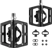ROCKBROS Fahrradpedale 2 in 1 SPD Pedale/Plattform Pedale für MTB Rennrad Stadtrad, Schwarz, Aluminium