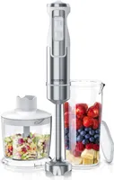 Arendo Stabmixer Set 1000W Edelstahl, Pürierstab, Mixer, Mixstab, Mixbecher, 2 Geschwindigkeitsstufen, Inkl. Messbecher, Zerkleinerer, Silber/Weiß
