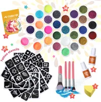 Bledras Glitzer Tattoo Set, 30 Farben Glitzer Tattoos, 145 Schablonen, Glitzertattoos für Kinder, Mädchen, Jungen und Erwachsene, DIY Körper Flash Tattoo