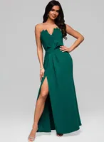 Ombre Trägerloses Abendkleid mit Schlitz grün XS
