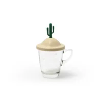 QUALY Becher Glas Tasse Kaffeebecher Teebecher mit Deckel Kaktus Beige SUMMER