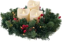 Künstlicher Adventskranz ca. Ø 35 cm mit 30er Lichterkette und 3 LED Kerzen | batteriebetrieben | Sicher in der Anwendung | Tannenkranz mit Zapfen und Beeren (3 Kerzen, creme)