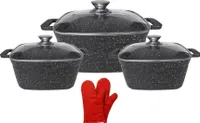 Cheffinger CF-SQC01: 6-częściowy marmurowy zestaw garnków z rękawicami kuchennymi - antracytowy