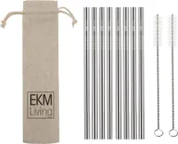 EKM Living Edelstahl Strohhalme 8er Set Silber gerade GmbH, Trinkhalme, bruchfest, wiederverwendbar, spülmaschinengeeignet, plastikfrei (Silber gerade, 8)