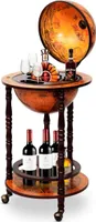 Barek Globe ze stojakiem na butelki na kółkach, 2-poziomowy wózek do serwowania wina ze stojakiem na wino z podstawą, wózek barowy do minibaru w stylu deco, drewno eukaliptusowe (brązowy)
