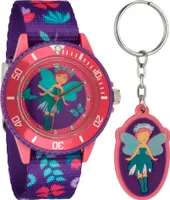 Kinderarmbanduhr mit Textilarmband und Schlüsselanhänger Motiv Fee Lila - 2-LD5350-1  Ostergeschenk