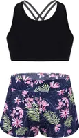 Mädchen Tankini Bikini Set Gr. 158-164 Cm Blumen Aufdruck Tank Top+Shorts Zweiteiler Badeanzug Bademode Set Kinder Beachwear Sport