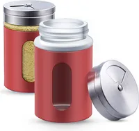 12 Gewürzdosen Rot I Gewürzstreuer Edelstahl Set 80ml I Mit Sichtfenster - 3 fach Streuregulierung I Gewürzgläser für Gewürze / Kräuter