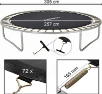 Mata do skakania na trampolinie AREBOS Ø 257 cm, do trampolin o Ø 305 cm, 72 oczka i długość sprężyny 165 mm, mata do skakania, nośność 150 kg, szew 9-krotny