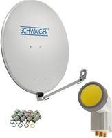 SCHWAIGER 4593 SAT systém Satelitný komplet Satelitná anténa Quad LNB digital 8X F-plug 7mm Hliníková SAT anténa komplet Svetlo šedá 88 x 88cm