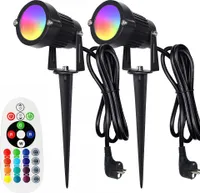 2 Stück 6W Garten LED Strahler RGB Warmweiß Außen Wasserdicht Rasenlampe Gartenbeleuchtung mit Fernbedienung