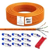 ARLI Verlegekabel Cat7 50m + 10x RJ45 Netzwerkstecker CAT8.1 Werkzeuglose Montage + Messer