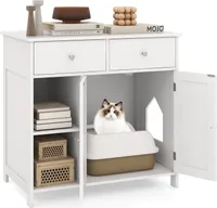 COSTWAY Katzenschrank für Katzentoilette, Katzenklo Beistelltisch mit 2 Schubladen, 2 Türen, Eingang & offenen Fächern, Katzenkommode  80x51x78cm Weiß