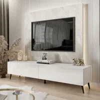 RTV Schrank COLETTE III 175 cm weiß hochglanz, Weiß / Weiß hochglanz mit LED-Beleuchtung, Beine: Schwarz