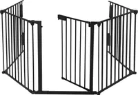 Sessamen-LP Kaminschutzgitter mit Tür Metall 300 cm Ofenschutzgitter Faltbar Absperrgitter Tierschutzgitter Konfigurationsgitter inkl. 5 Elemente Höhe ca. 75cm, Schwarz