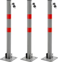ECD Germany 3x Parkplatzsperre klappbar, rund, 71 cm, 3 Schlüsseln, Parkpfosten aus Stahl, Anthrazit mit roten Warnstreifen
