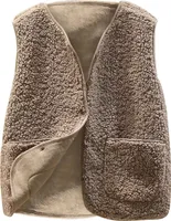 ASKSA Damen Teddy Fleece Weste Leichte Weste Fleeceweste Herbst Winter Warm aermellos Westen Leicht Casual Einfarbig Plueschweste,Khaki,M