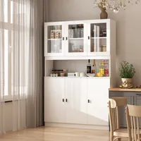 Weißer Küchenschrank mit 3 Glastüren – Verstellbare Einlegeböden, Multifunktionaler Buffetschrank für Küche, Esszimmer oder Wohnzimmer, Modernes Desig
