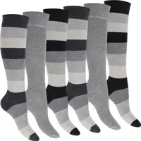 Footstar Damen Kniestrümpfe geringelt (6 Paar) - Grau 39-42