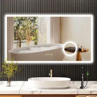 YOLEO Badspiegel mit Beleuchtung, Uhr, Temperatur, 3-fache Vergrößerung, Wandspiegel mit Steckdose, LED Anti-Beschlag, 3 Lichtfarben, 100 x 60 cm