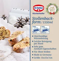 Dr. Oetker Stollenbackform White Christmas Baking, hochwertige Christstollenform, Backform für große Stollen, Stollenform sehr gute Antihaftbeschichtung, erstklassige Stollenhaube (Farbe: Weiß)
