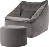 icon Riesen-Sitzsack Bean Bag Natalia mit Sitzpuff, 100cm X 80cm, Grau, Samt XXL Sitzsack Erwachsene mit Füllungen Für Das Wohnzimmer, Riesen-Sitzsack XXL Weicher Samt - Hergestellt in Deutschland